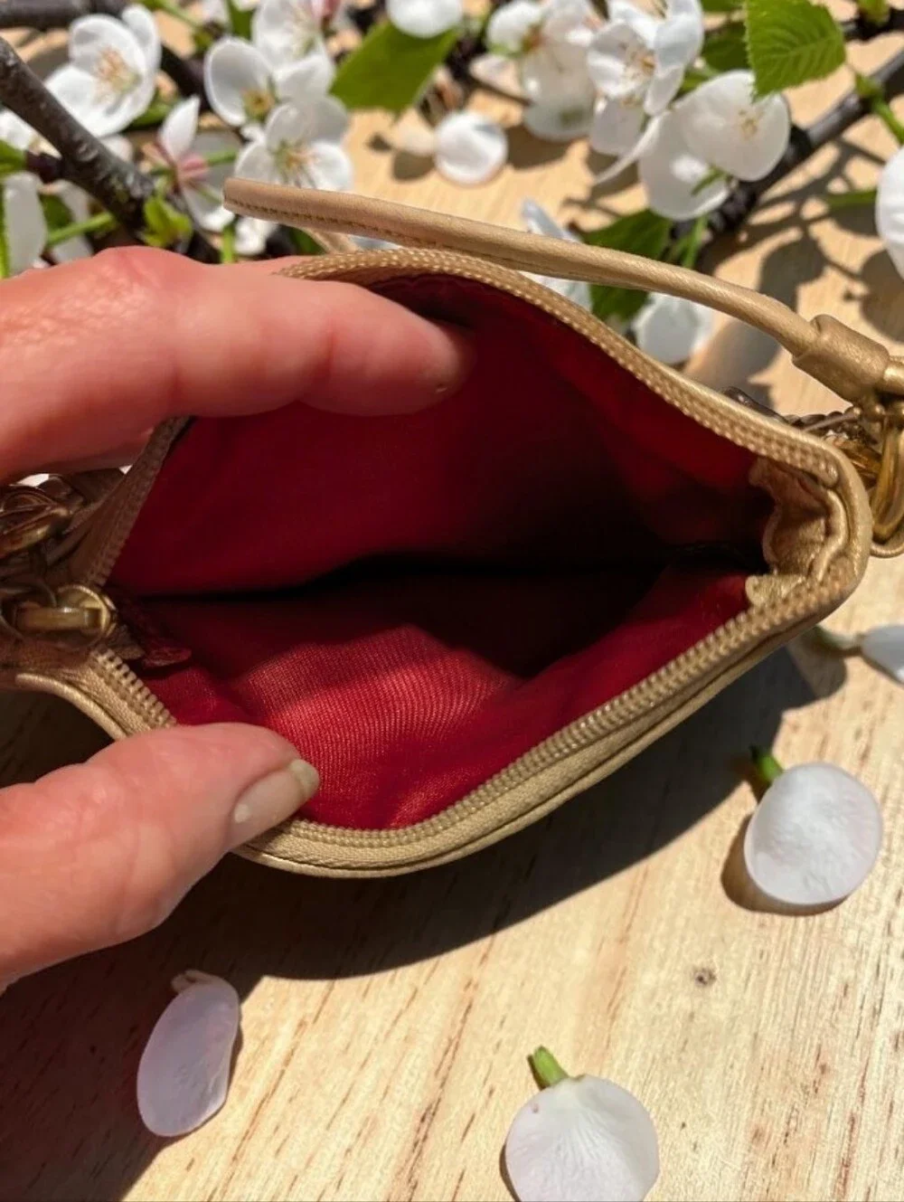 Coach Beige Signature Jacquard Wristlet with Gold Hardware